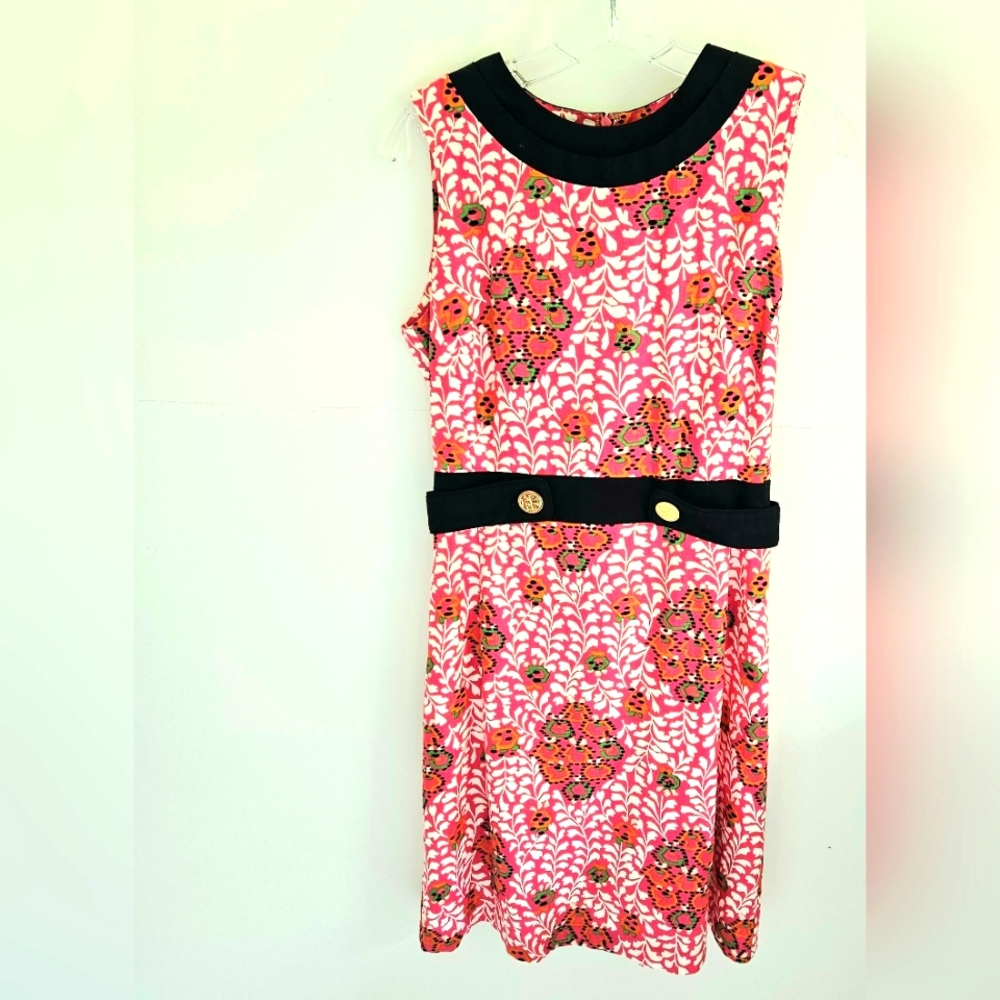 Tory Burch Linen Floral Dress In Raspberry Pink And Navy